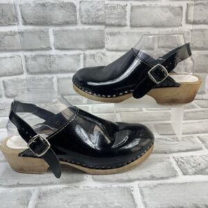 Swedish Women’s Size 41 - 10.5 Black Patent Leather Wooden Clogs
